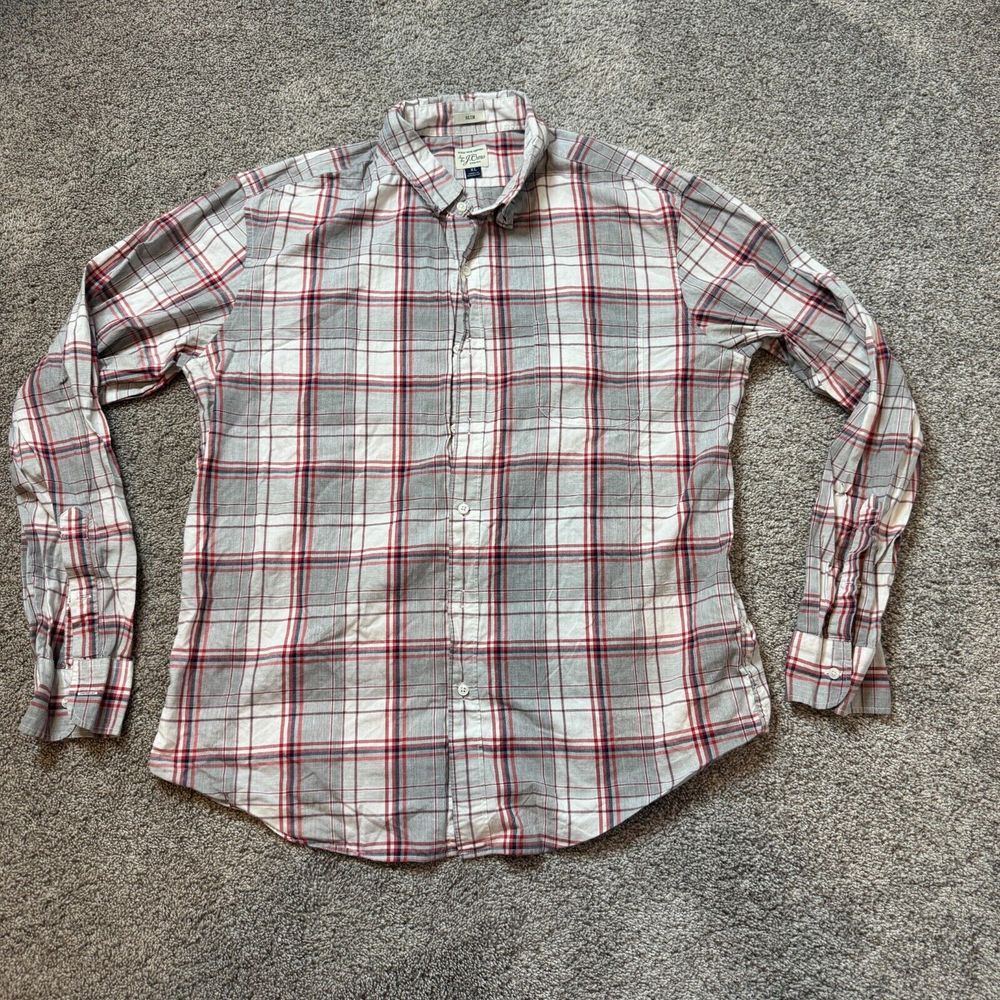 Secret Wash Shirting Sewn For J. Crew Stretch Button Down Shirt Plaid Men's XL